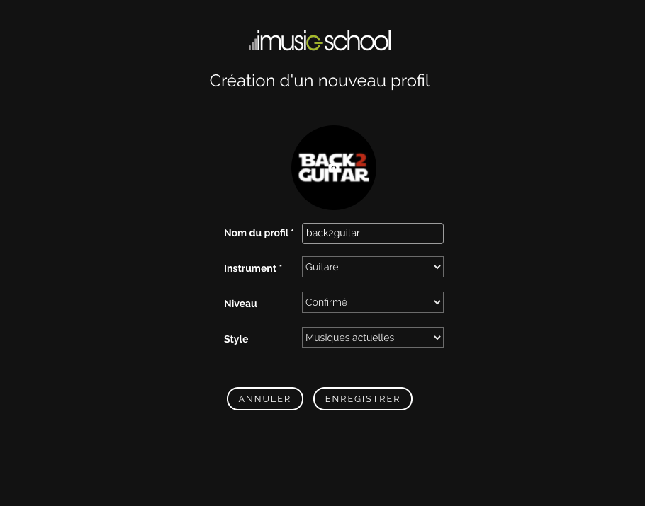 création profil utilisateur imusic school
