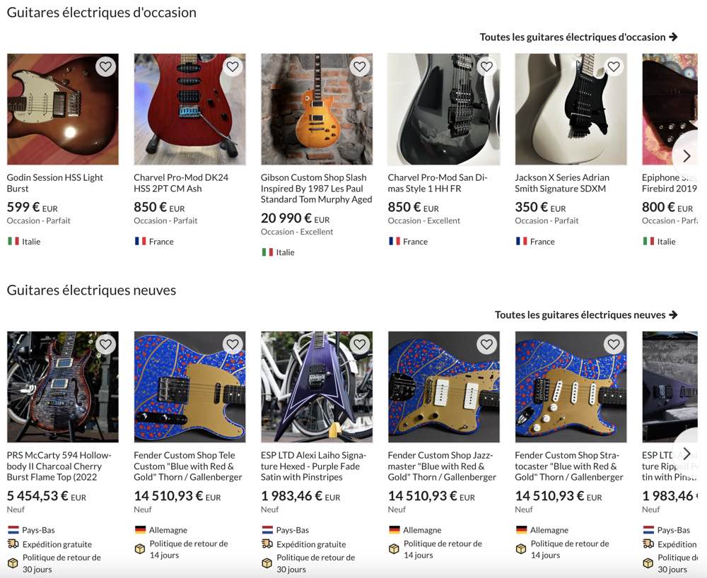 catalogue de guitares électriques sur reverb.com