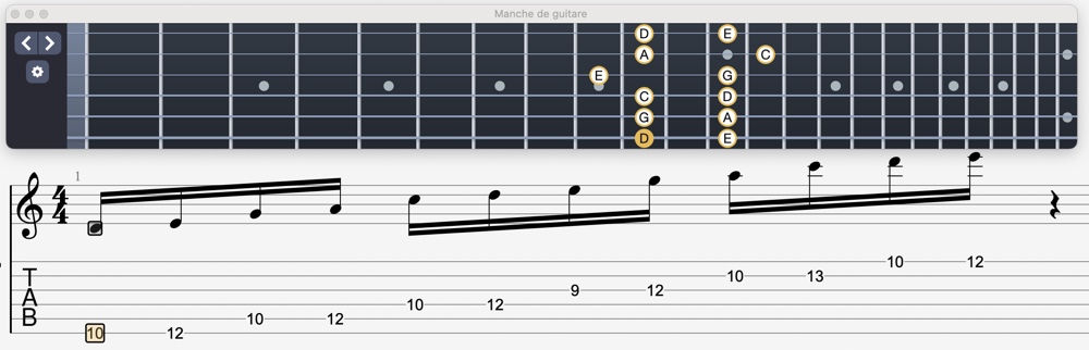 schéma de la deuxième position de la gamme pentatonique majeure à la guitare