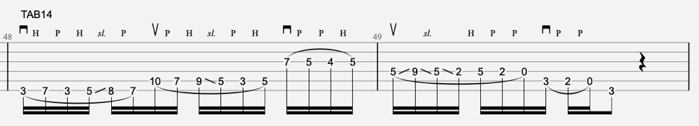Exercice legato guitare 13 tablature