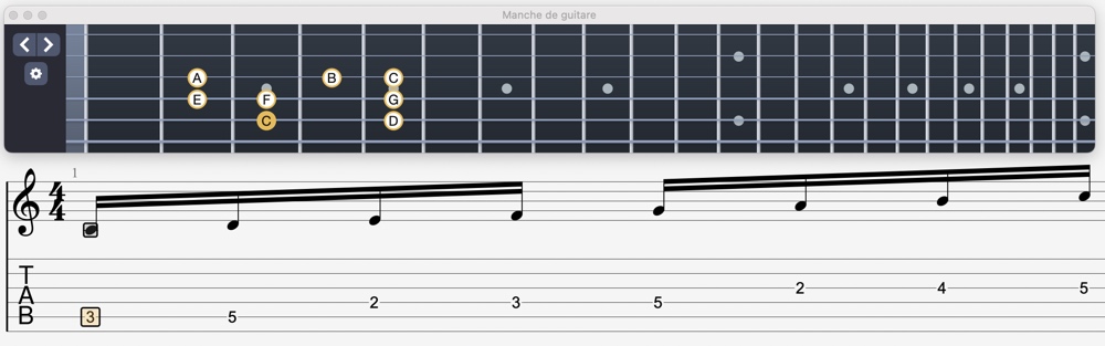 Position gamme majeure de Do en CAGED system à la guitare