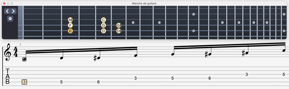 Position gamme mineure de Do à la guitare