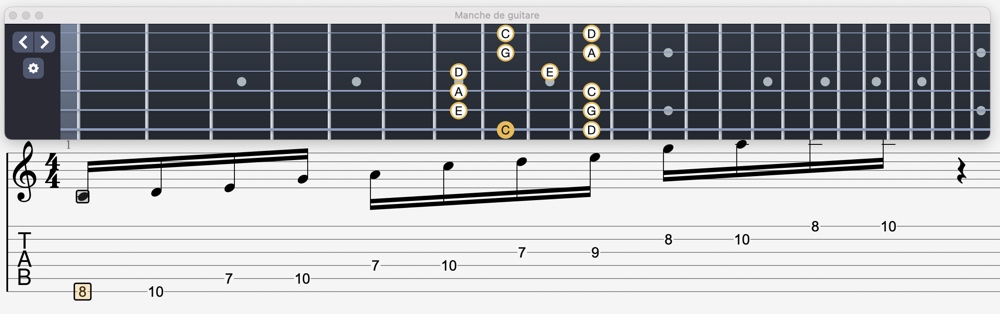 schéma de la première position de la gamme pentatonique majeure à la guitare