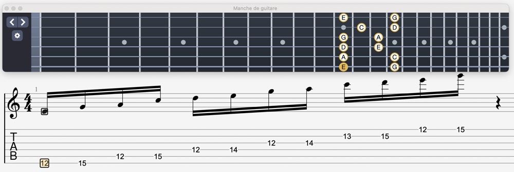 schéma de la troisième position de la gamme pentatonique majeure à la guitare