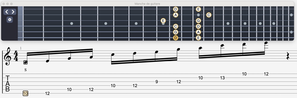 schéma de la troisième position de la gamme pentatonique mineure à la guitare